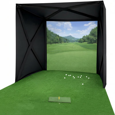 Golf Simulator Enclosure Designed for Home Practice, 8x8 Ft Tool-Free Setup, HD Impact Screen, Putting Turf