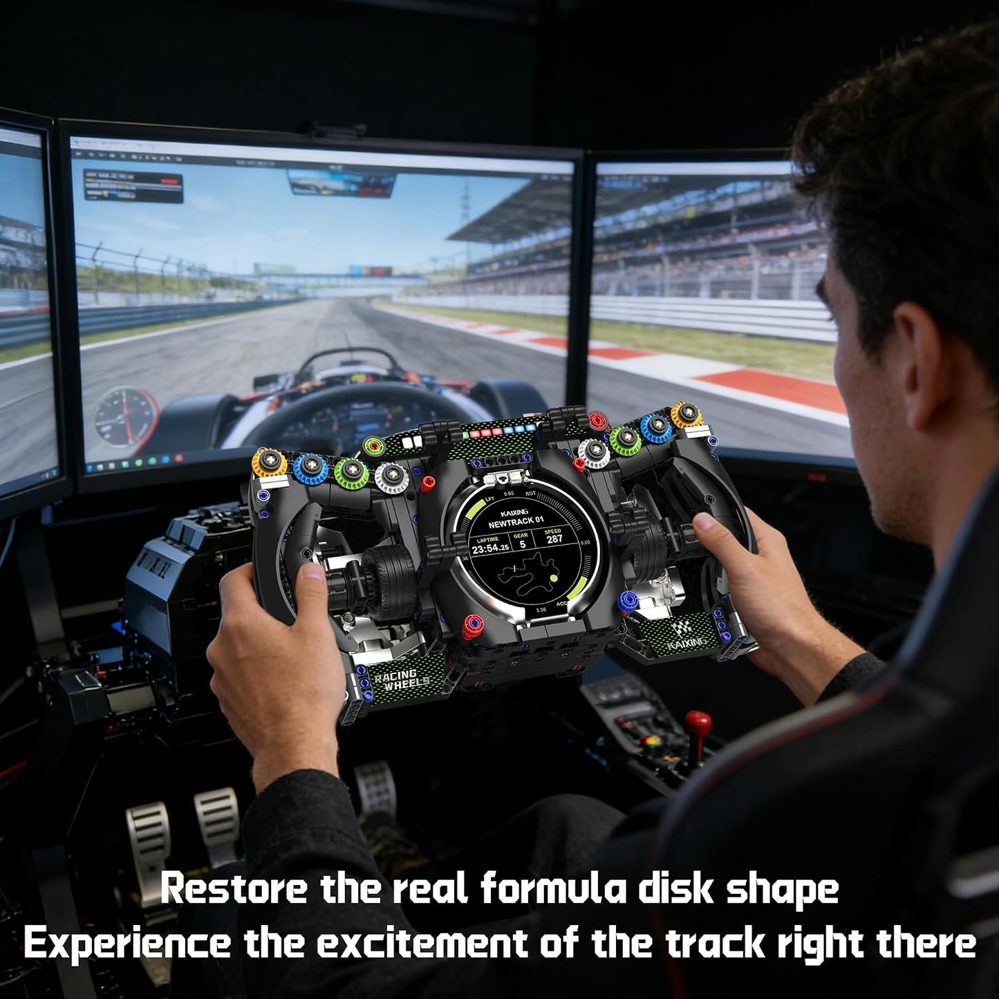 Racing Simulator Steering Wheel Building Set, Mechanical Formula Sim Cars Driving Collectible Model Kit with Moving Parts & Phone Holder for Boys 14+ Adults (Style 4)