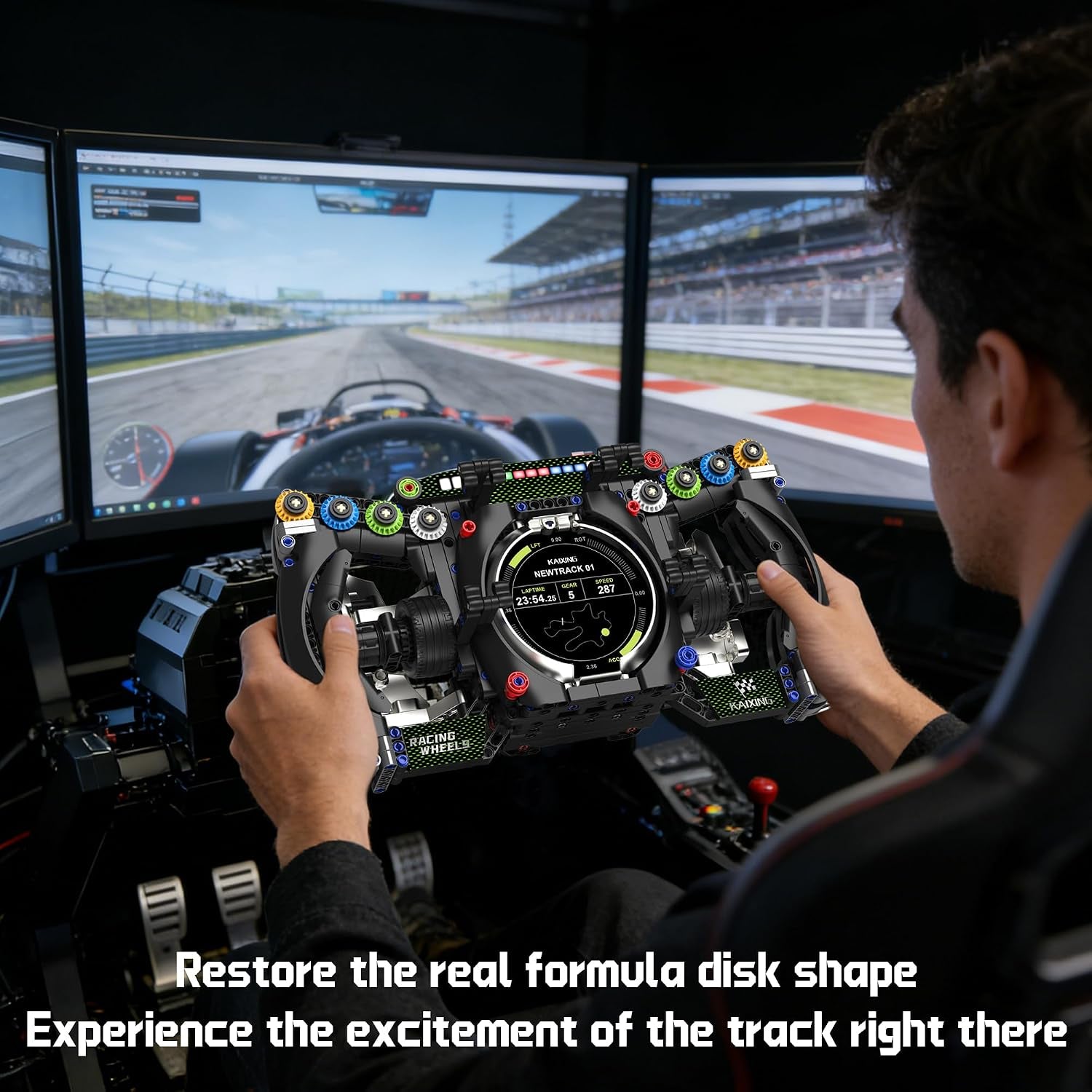 Racing Simulator Steering Wheel Building Set, Mechanical Formula Sim Cars Driving Collectible Model Kit with Moving Parts & Phone Holder for Boys 14+ Adults (Style 4)