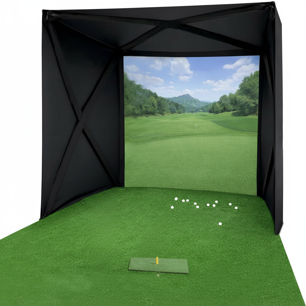 Golf Simulator Enclosure for Home Instant Quick and Easy Tool-Free Setup in 5 Mins Golf Hittig Cage - Complete Set with Heavy Duty Frame,Hd Impact Screen and Putting Green Turf (8X8 Ft)