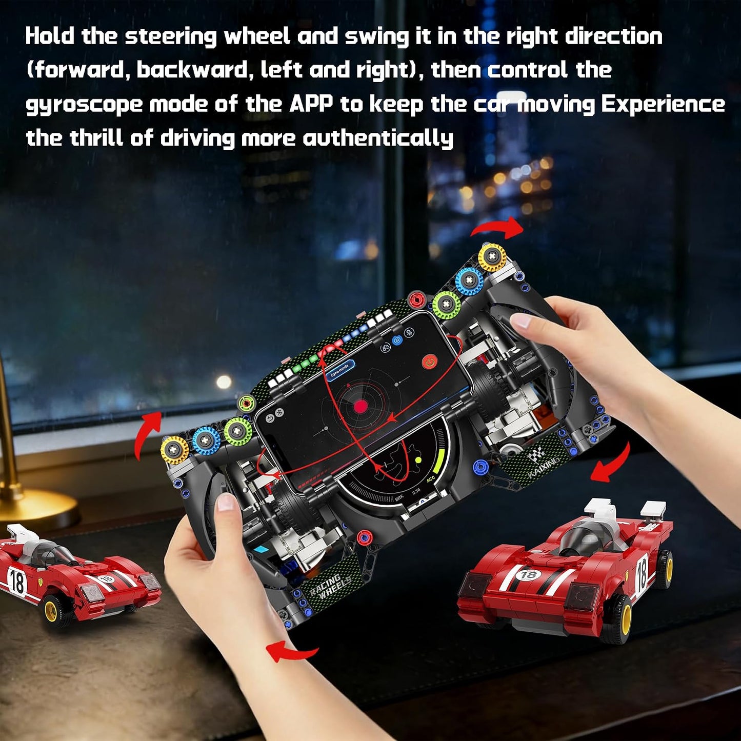Racing Simulator Steering Wheel Building Set, Mechanical Formula Sim Cars Driving Collectible Model Kit with Moving Parts & Phone Holder for Boys 14+ Adults (Style 4)