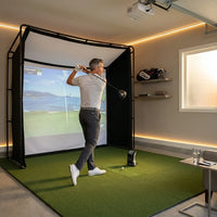 DIY Golf Simulator Impact Screen Frame Enclosure Kit Set, Use with Simulators, Durable Fabric with Velcro, Reinforced Black Border, 9.8'X9.8'X4.9' — Lifestyle