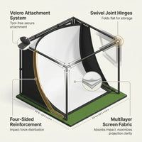 DIY Golf Simulator Impact Screen Frame Enclosure Kit Set, Use with Simulators, Durable Fabric with Velcro, Reinforced Black Border, 9.8'X9.8'X4.9' — How It Works