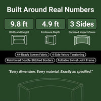 Golf Simulator Enclosure Kit Designed for Indoor Practice, 9.8x9.8x4.9 ft, 4K-Ready Impact Screen, Complete DIY Setup — Results & Stats