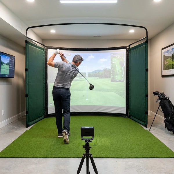 Golf Simulator Enclosure Kit Built for Indoor Practice, 9.8x9.8x4.9 ft, 4K-Ready Impact Screen, Complete DIY Setup