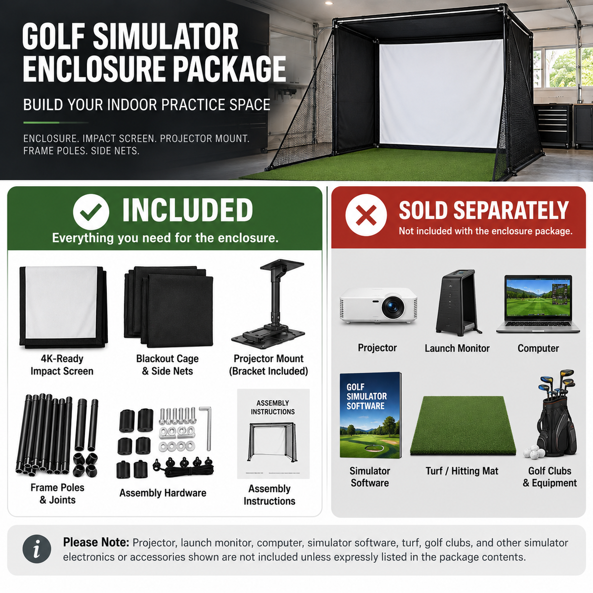 Complete Golf Simulator Enclosure Package with 4K-Ready Impact Screen