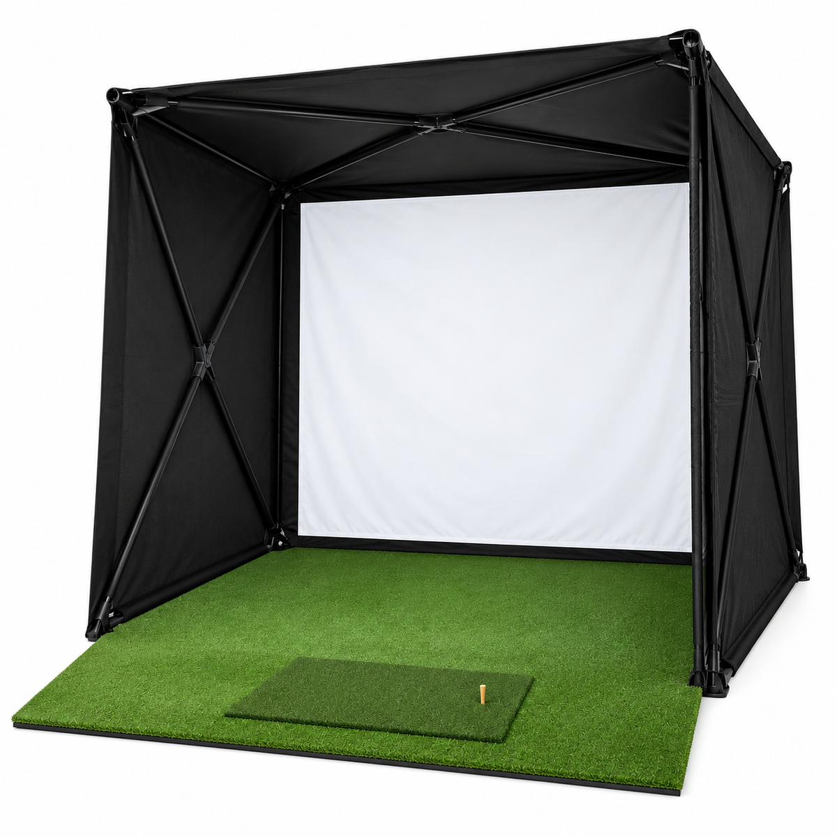 8x8 Ft Golf Simulator Enclosure with Impact Screen & Putting Turf