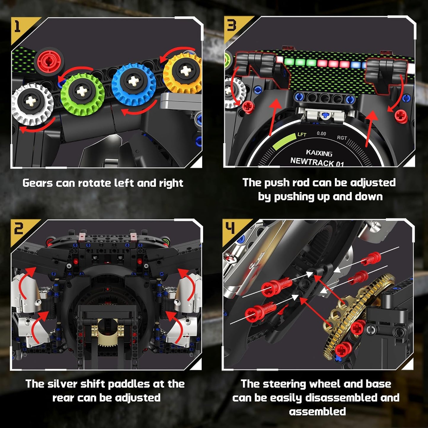 Racing Simulator Steering Wheel Building Set, Mechanical Formula Sim Cars Driving Collectible Model Kit with Moving Parts & Phone Holder for Boys 14+ Adults (Style 4)