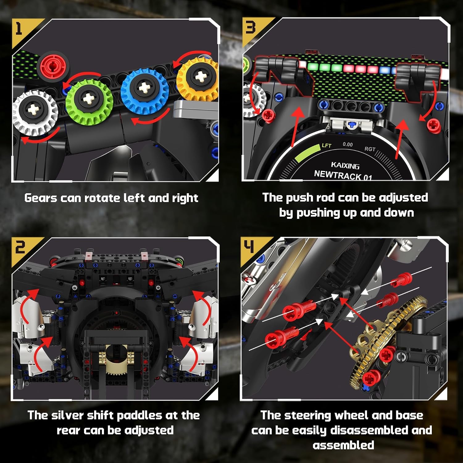 Racing Simulator Steering Wheel Building Set, Mechanical Formula Sim Cars Driving Collectible Model Kit with Moving Parts & Phone Holder for Boys 14+ Adults (Style 4)