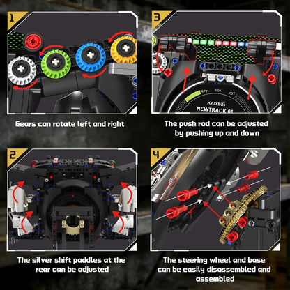Racing Simulator Steering Wheel Building Set, Mechanical Formula Sim Cars Driving Collectible Model Kit with Moving Parts & Phone Holder for Boys 14+ Adults (Style 4)