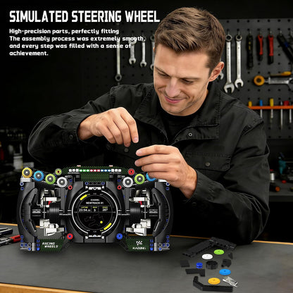 Racing Simulator Steering Wheel Building Set, Mechanical Formula Sim Cars Driving Collectible Model Kit with Moving Parts & Phone Holder for Boys 14+ Adults (Style 4)