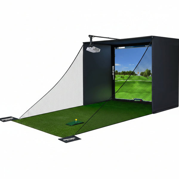 Complete Golf Simulator Enclosure Package – 4K-Ready Impact Screen with Blackout Cage, Projector Mount, Frame Poles, Side Shank Nets | Indoor & Garage Practice | Easy Setup | 12-Month Warranty